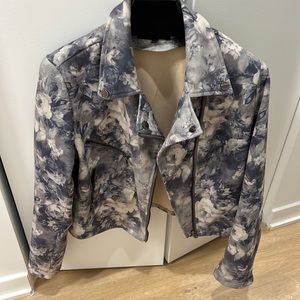 Anthropologie cropped blue flower coat